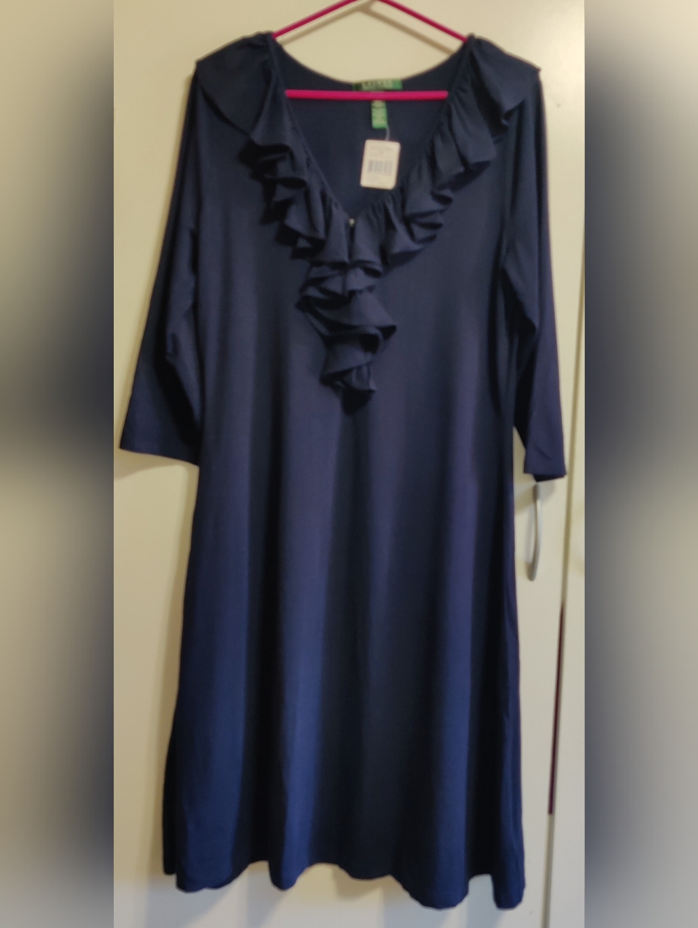 Ralph Lauren Navy Ruffle V-Neck Dress